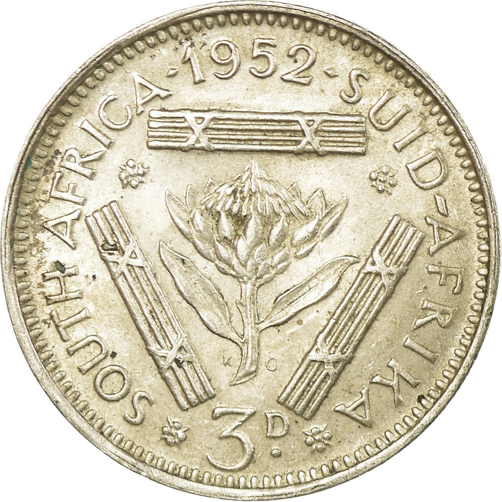 Münze, Südafrika, George VI, 3 Pence, 1952, SS, Silber, KM:35.2