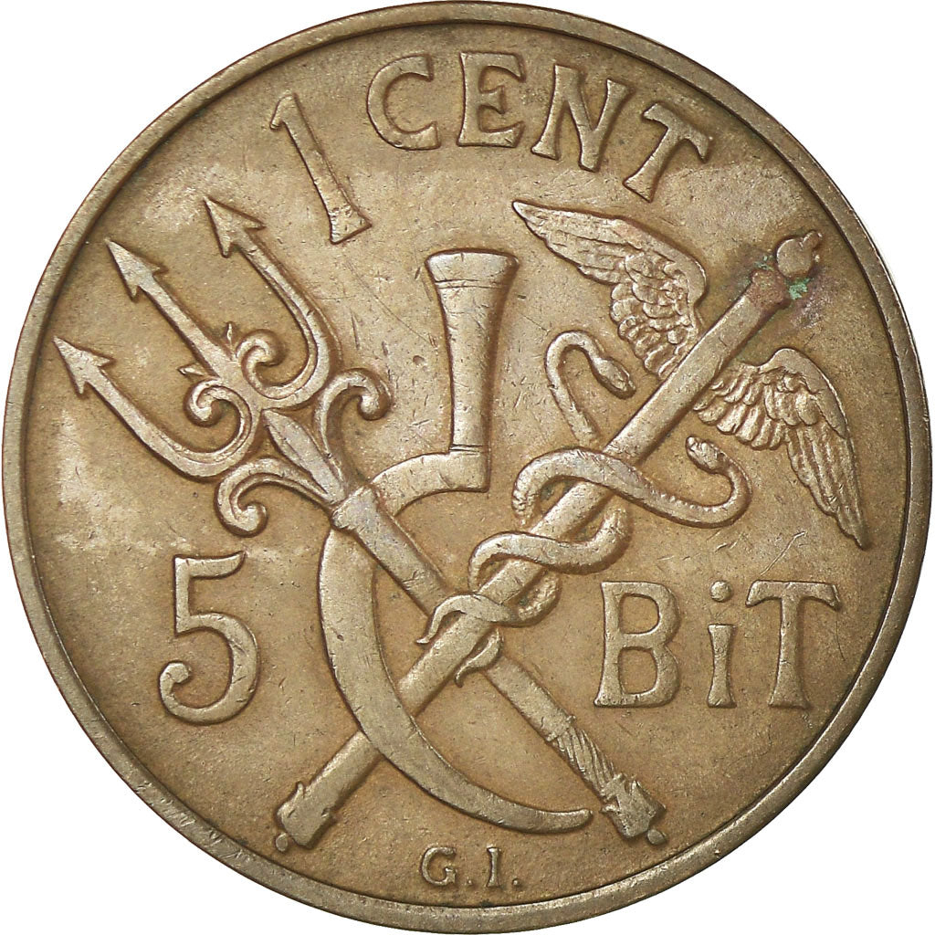 Coin, Danish West Indies, Cent, 5 Bit, 1913, Copenhagen, EF(40-45), Bronze
