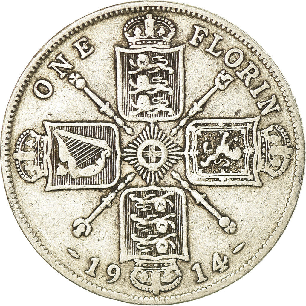Coin, Great Britain, George V, Florin, Two Shillings, 1914, VF(20-25), Silver