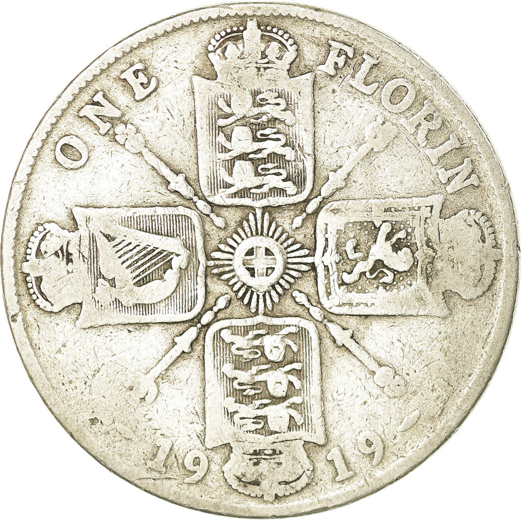Monnaie, Grande-Bretagne, George V, Florin, Two Shillings, 1919, TB, Argent