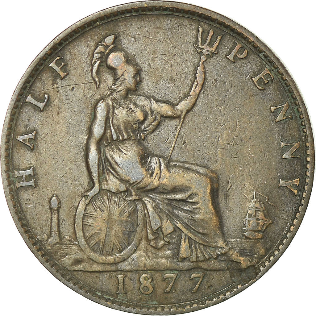 Coin, Great Britain, Victoria, 1/2 Penny, 1877, VF(30-35), Bronze, KM:754