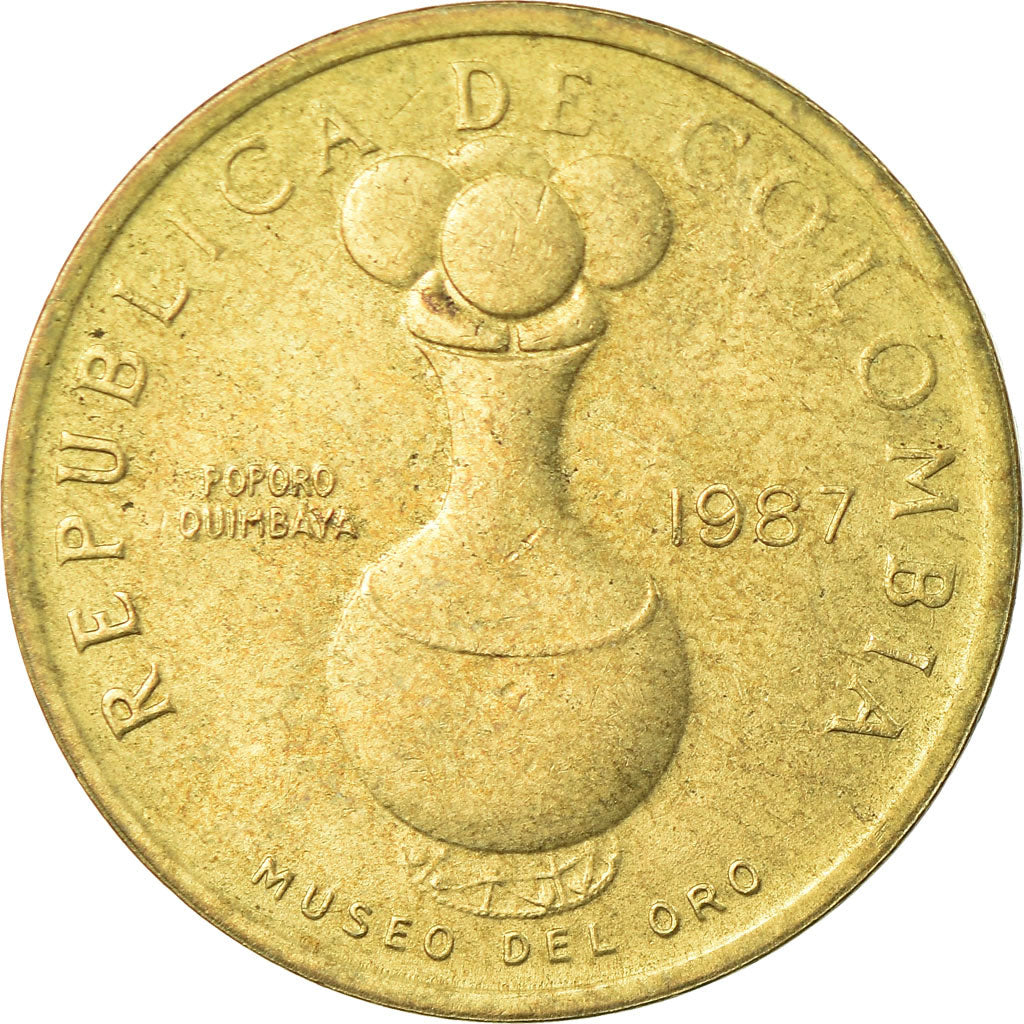 Moneda, Colombia, 20 Pesos, 1987, MBC, Aluminio - bronce, KM:271