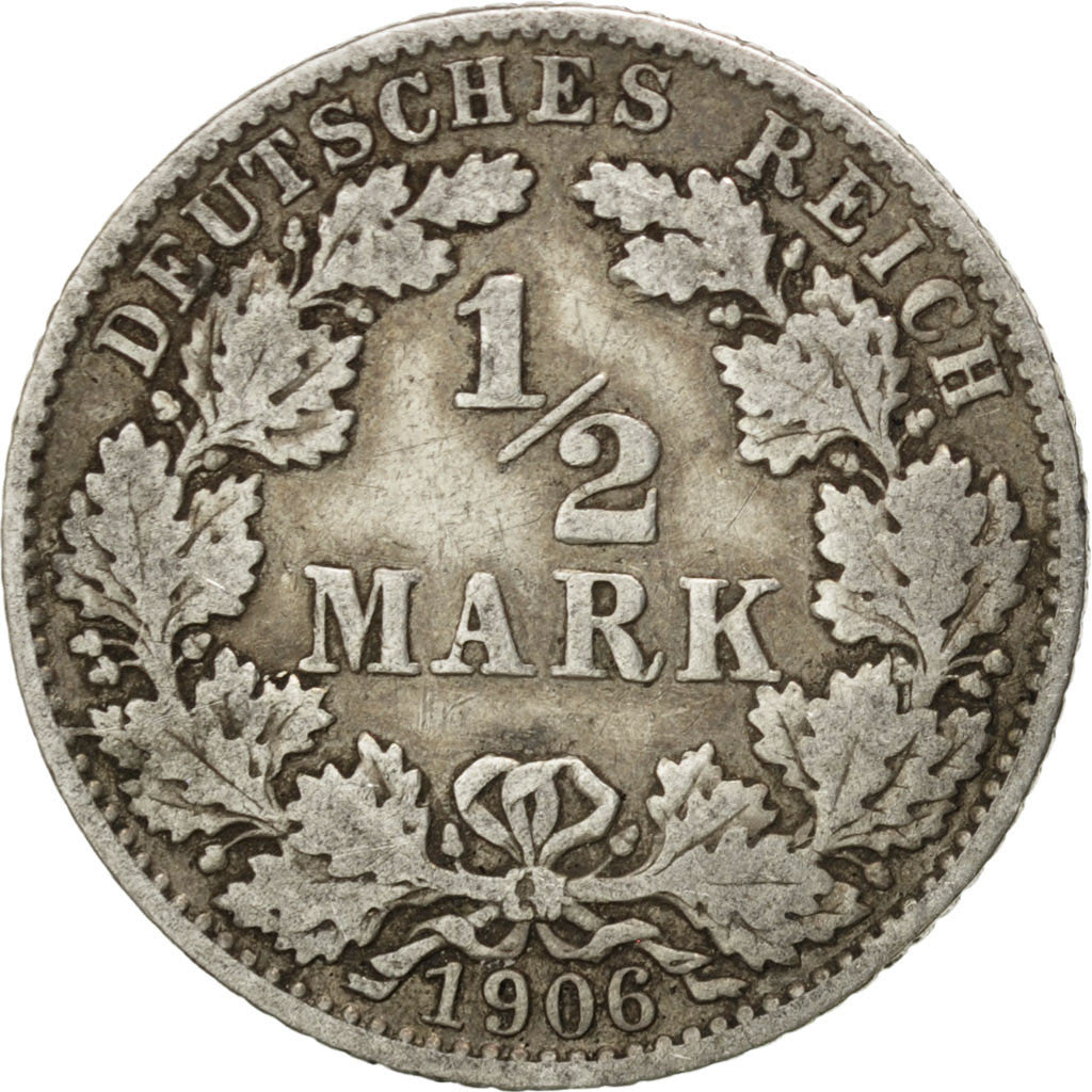 Coin, GERMANY - EMPIRE, 1/2 Mark, 1906, Muldenhütten, VF(20-25), Silver, KM:17