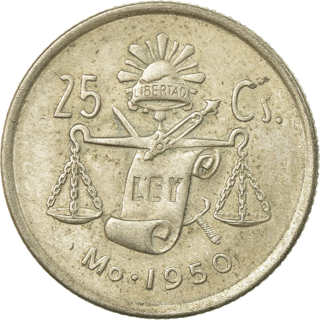 Coin, Mexico, 25 Centavos, 1950, Mexico City, EF(40-45), Silver, KM:443
