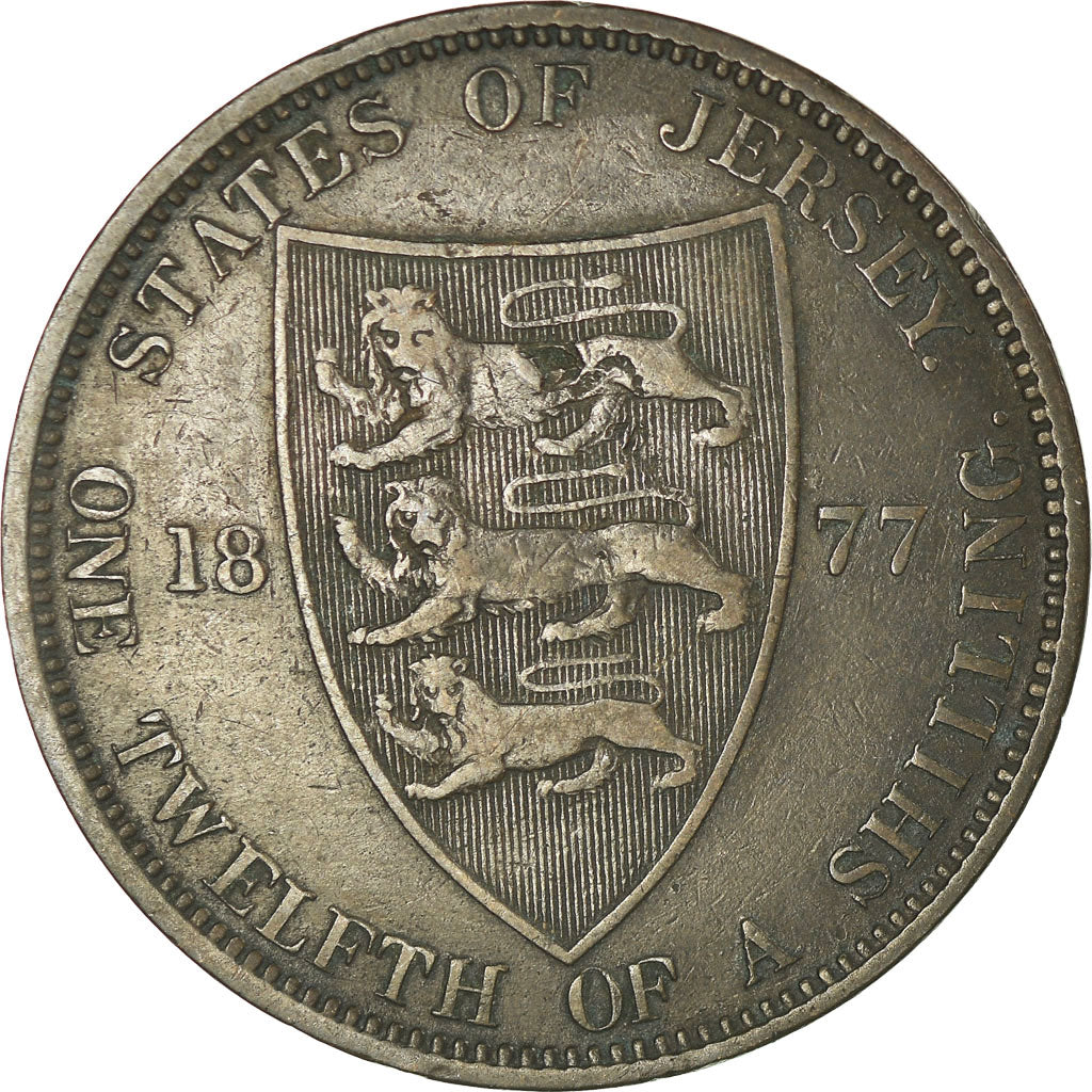 Coin, Jersey, Victoria, 1/12 Shilling, 1877, VF(30-35), Bronze, KM:8
