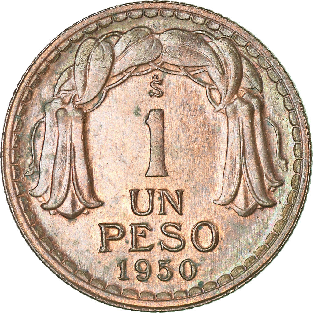 Moneta, Cile, Peso, 1950, BB, Rame, KM:179