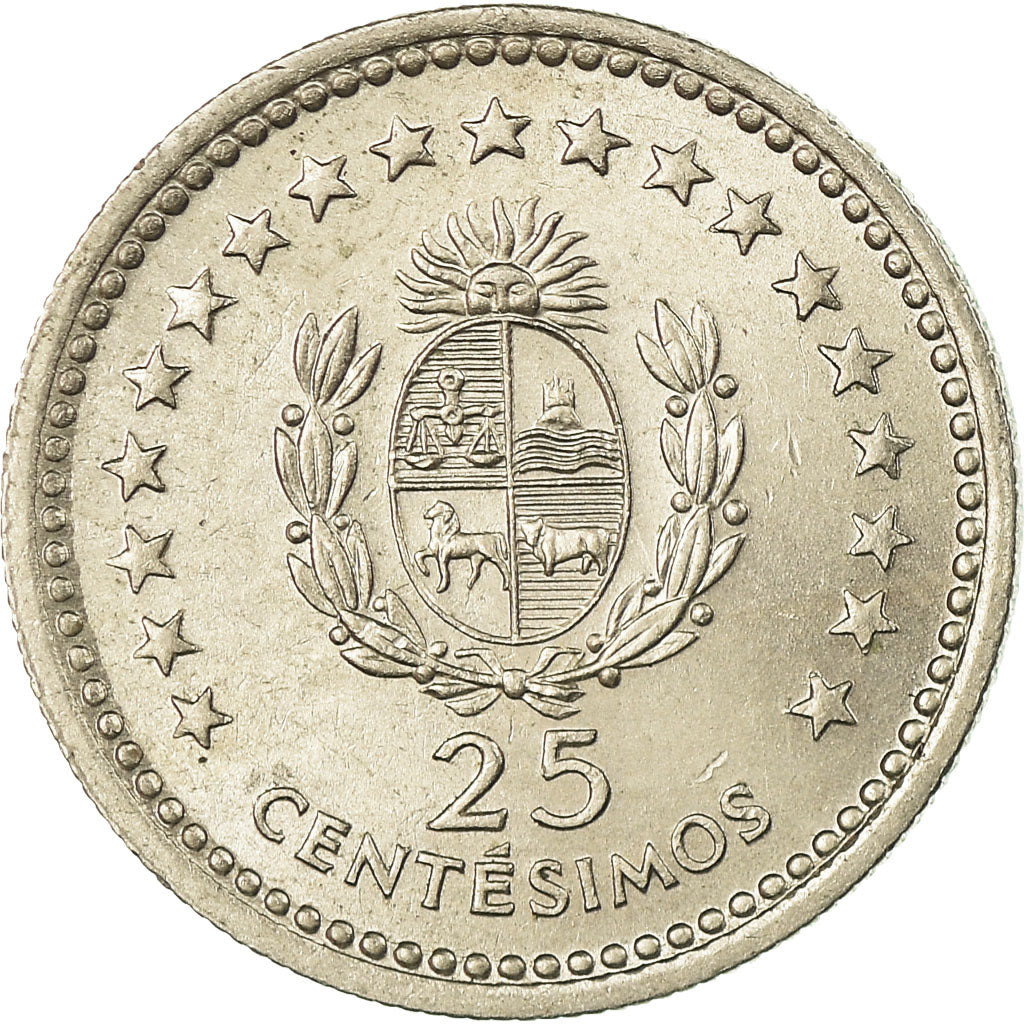 Moeda, Uruguai, 25 Centesimos, 1960, EF(40-45), Cobre-níquel, KM:40