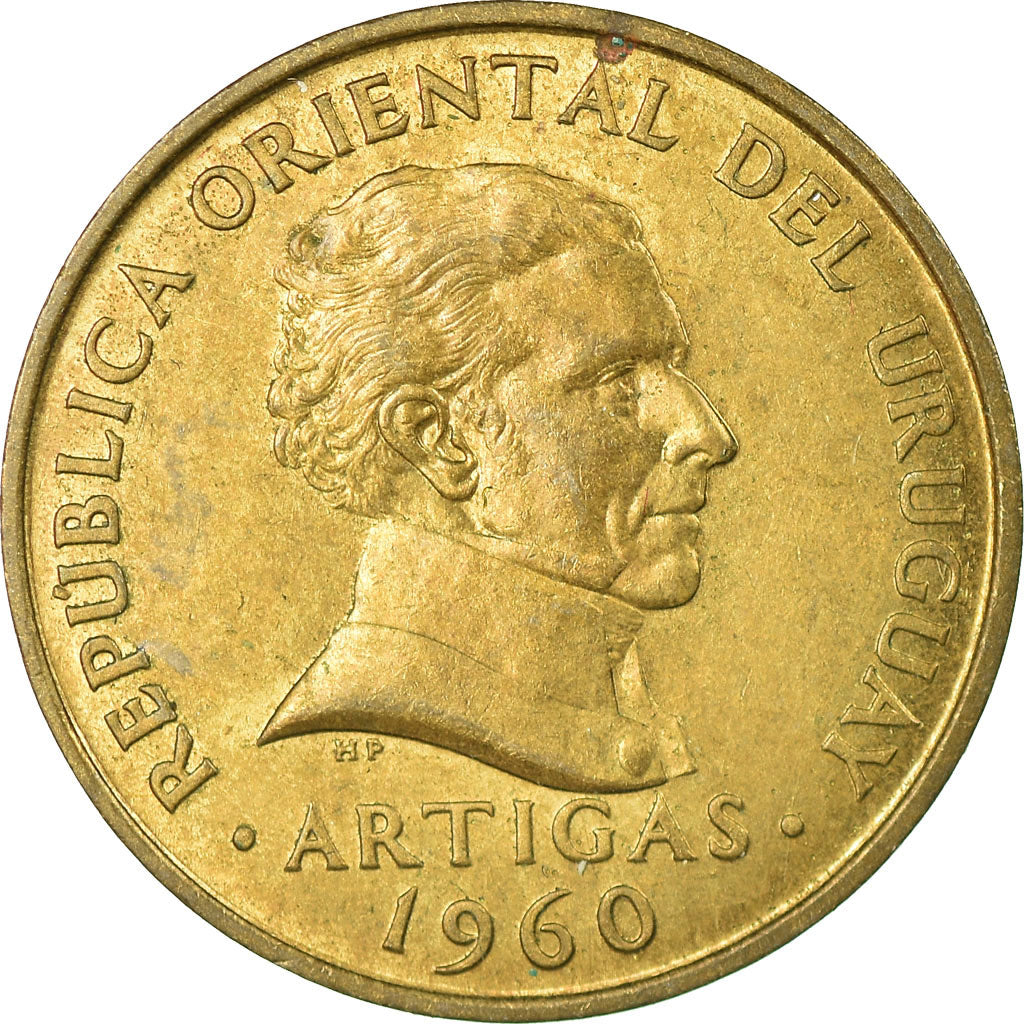 Moneda, Uruguay, 10 Centesimos, 1960, MBC, Níquel - latón, KM:39