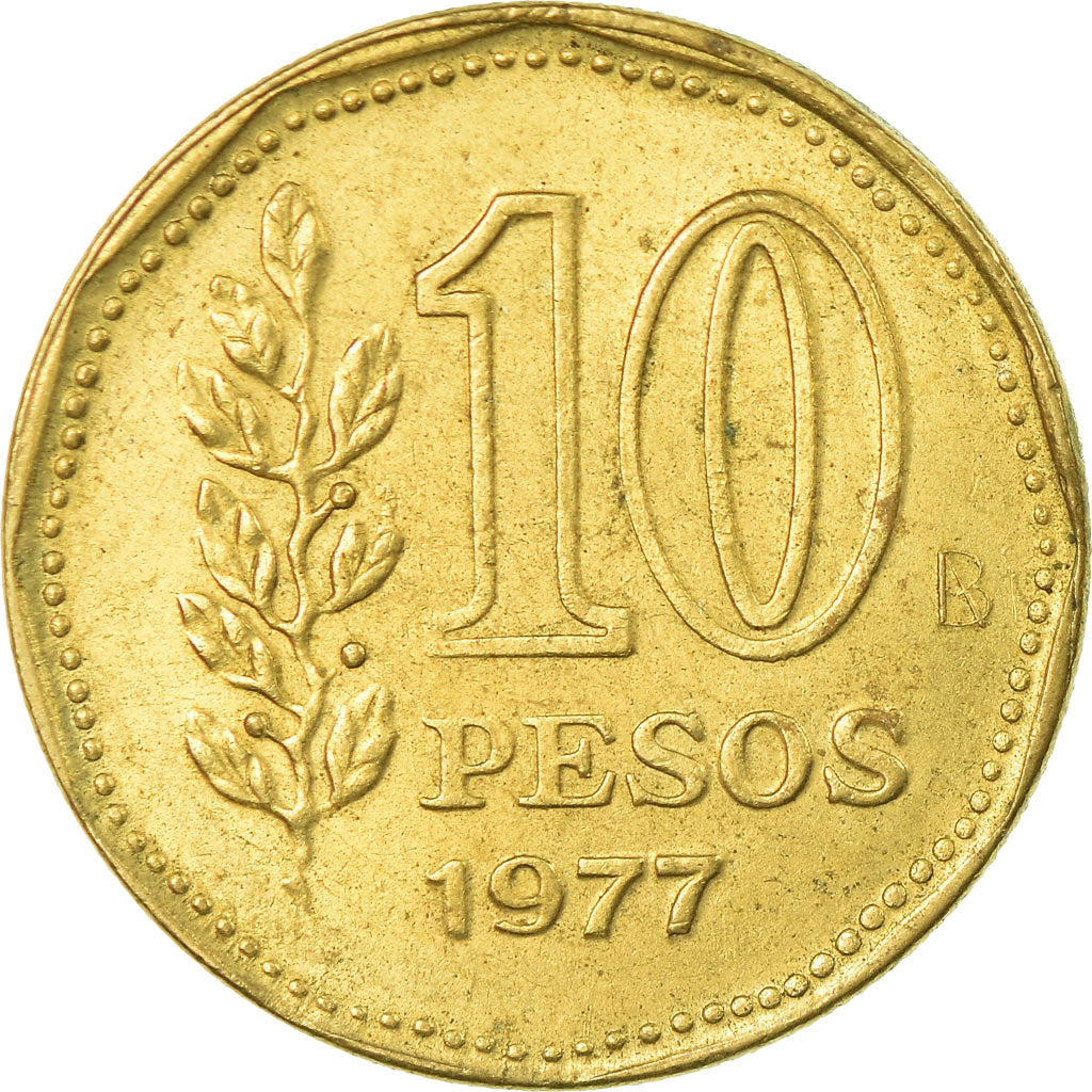 Moneda, Argentina, 10 Pesos, 1977, MBC, Aluminio - bronce, KM:72
