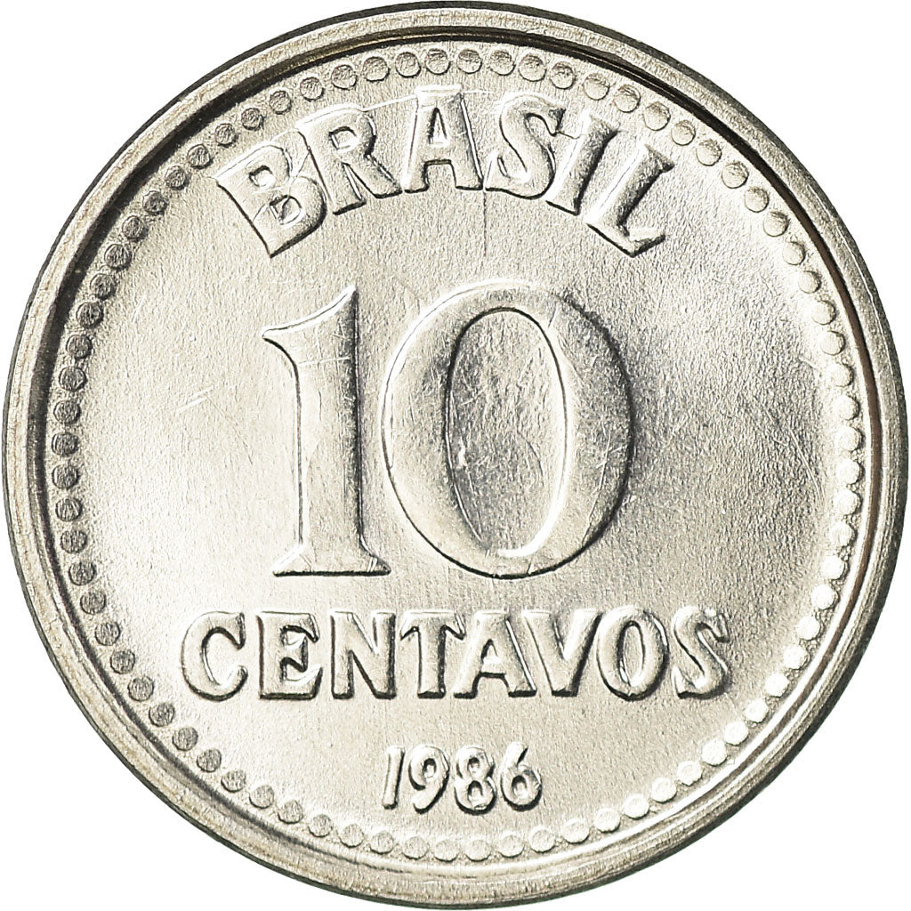 Moneta, Brasile, 10 Centavos, 1986, SPL-, Acciaio inossidabile, KM:602