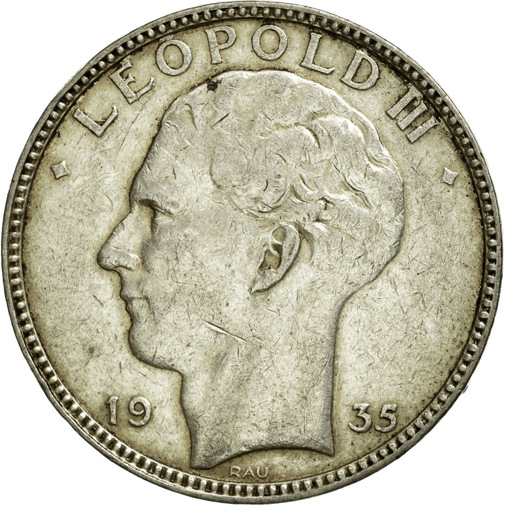 Coin, Belgium, 20 Francs, 20 Frank, 1935, EF(40-45), Silver, KM:105