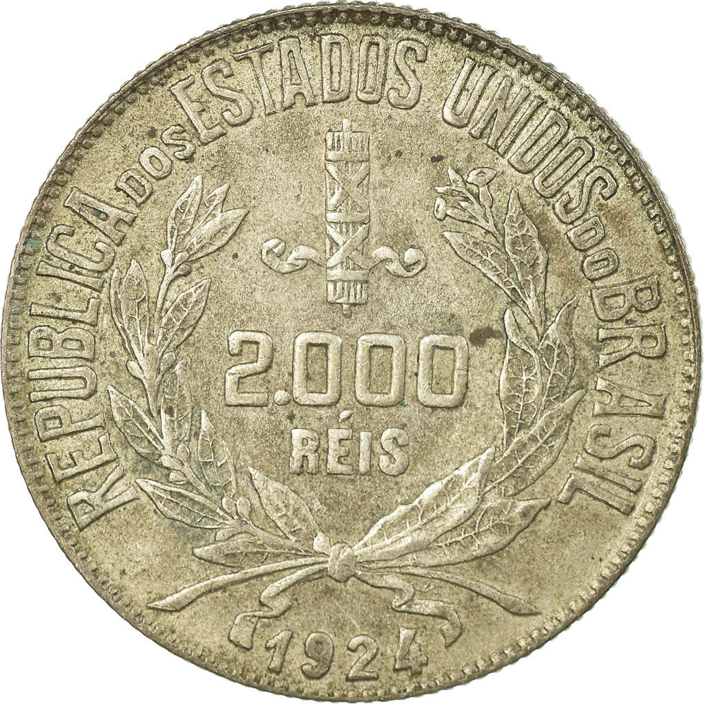 Moeda, Brasil, 2000 Reis, 1924, EF(40-45), Prata, KM:526