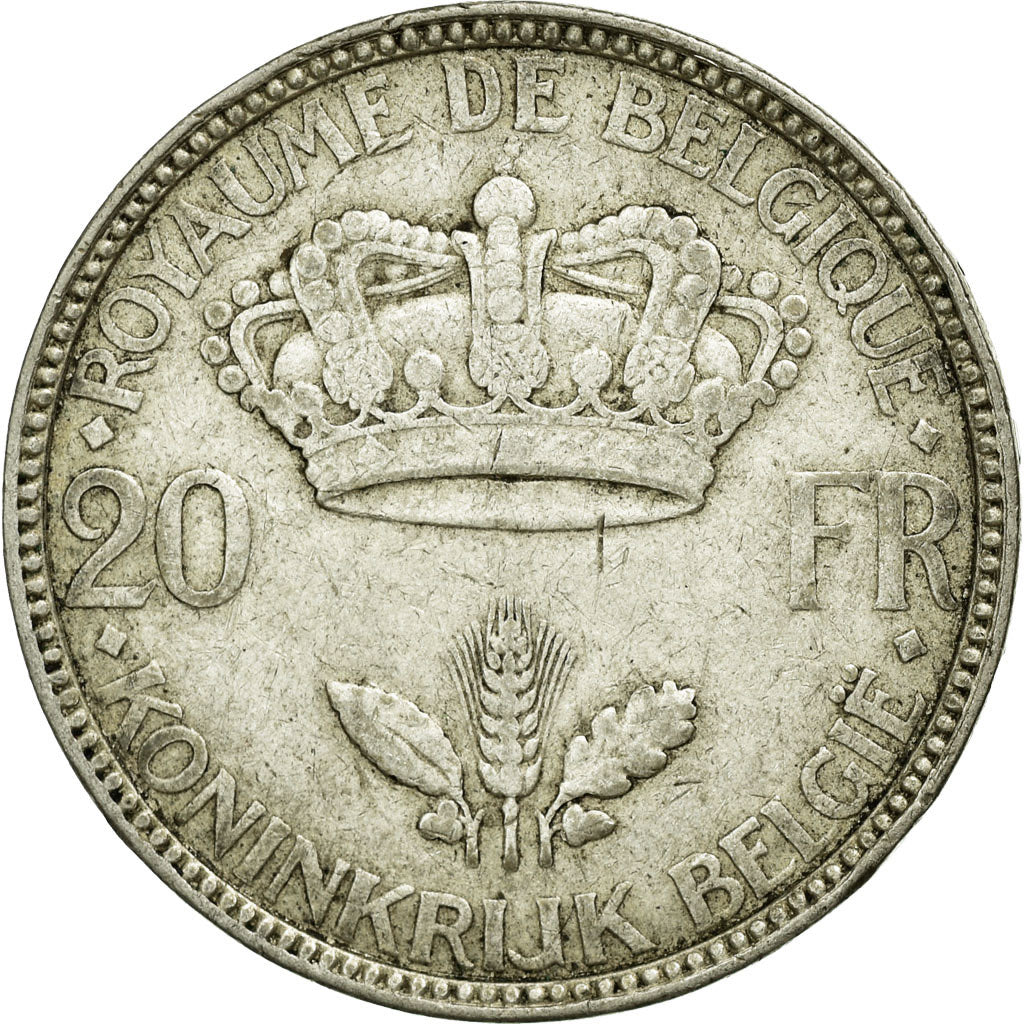 Coin, Belgium, 20 Francs, 20 Frank, 1935, EF(40-45), Silver, KM:105