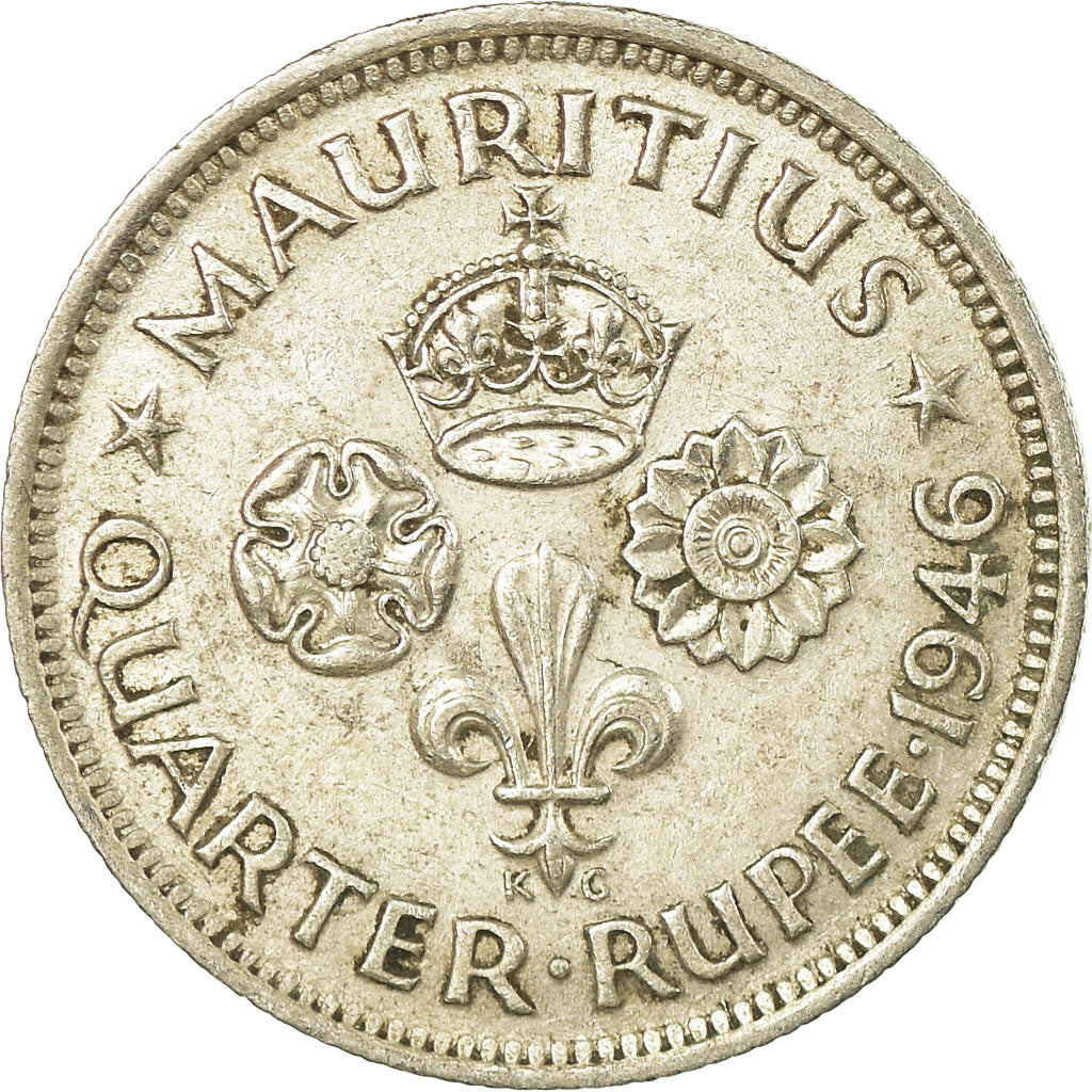 Coin, Mauritius, George VI, 1/4 Rupee, 1946, EF(40-45), Silver, KM:18a