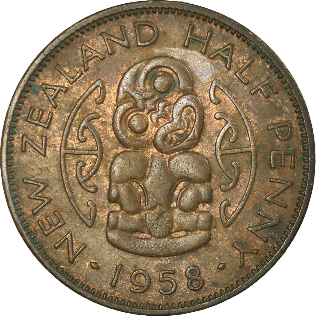 Moeda, Nova Zelândia, Elizabeth II, 1/2 Penny, 1958, EF(40-45), Bronze, KM:23.2