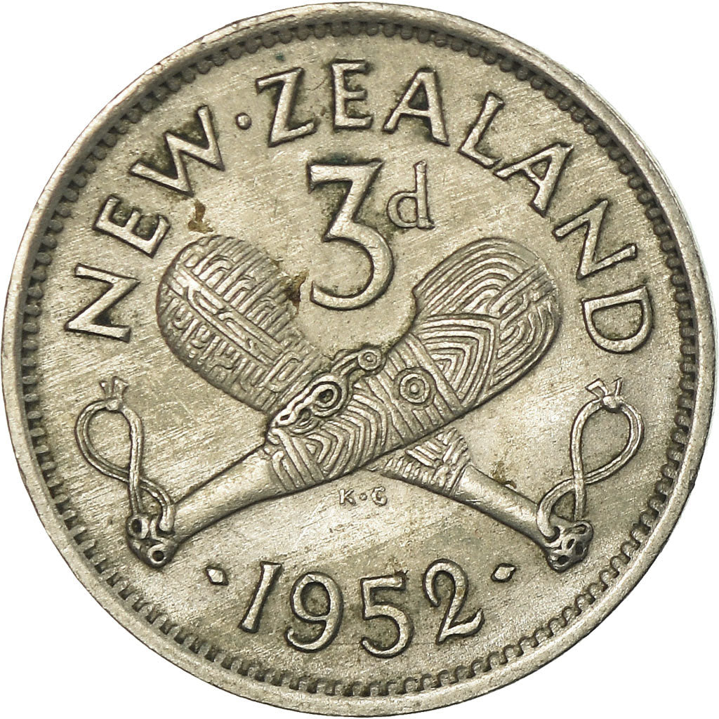 Moneta, Nuova Zelanda, George VI, 3 Pence, 1952, BB, Rame-nichel, KM:15