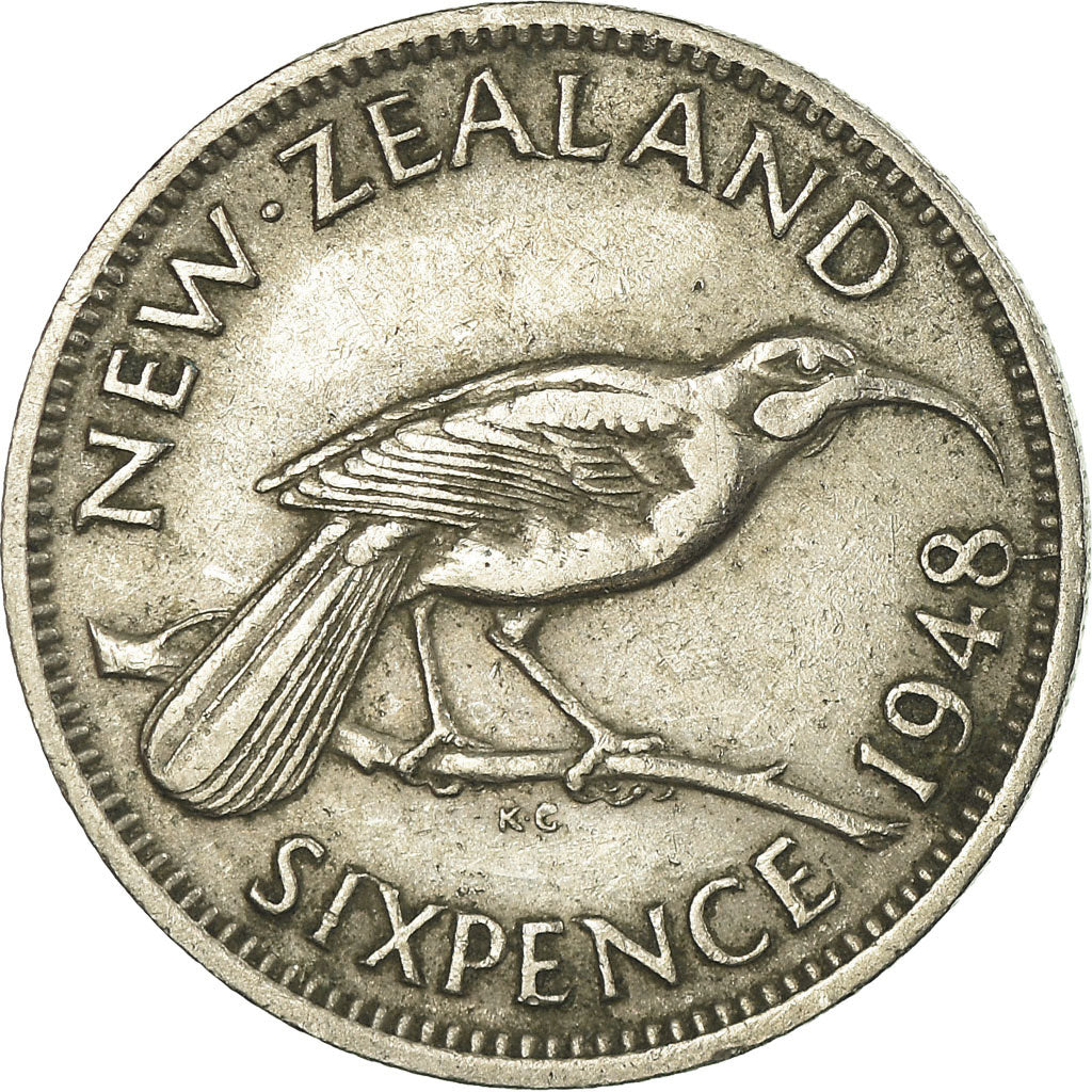 Moneta, Nuova Zelanda, George VI, 6 Pence, 1948, BB, Rame-nichel, KM:16