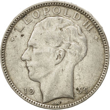 BELGIUM, 20 Francs, 20 Frank, 1935, KM #105, EF(40-45), Silver, 10.95