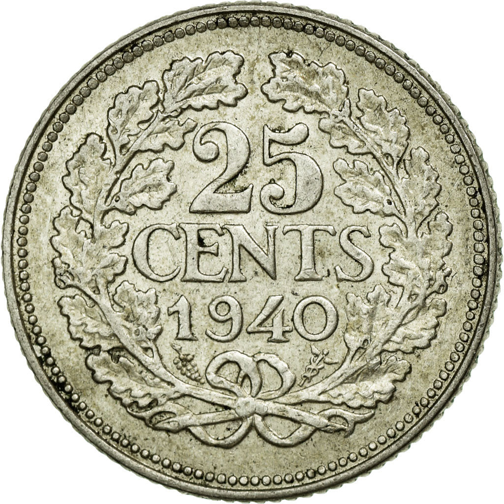 Coin, Netherlands, Wilhelmina I, 25 Cents, 1940, AU(50-53), Silver, KM:164