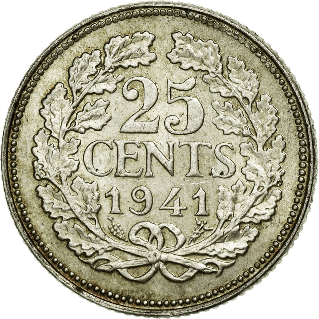 Monnaie, Pays-Bas, Wilhelmina I, 25 Cents, 1941, TTB+, Argent, KM:164