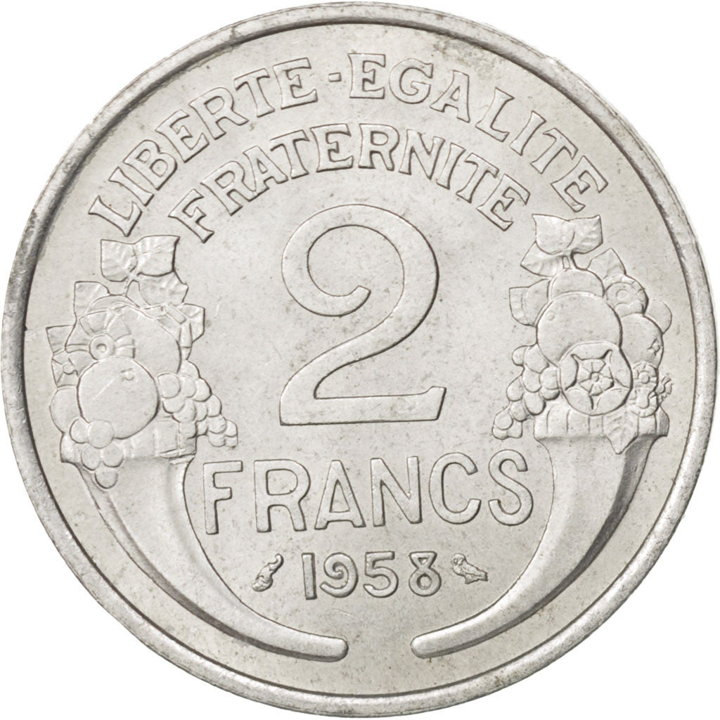Coin, France, Morlon, 2 Francs, 1958, AU(55-58), Aluminum, KM:886a.1