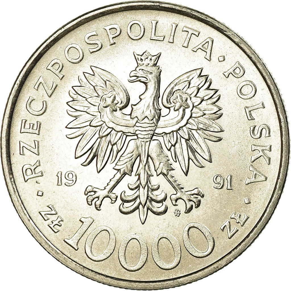 Munten, Polen, 10000 Zlotych, 1991, Warsaw, PR, Nickel plated steel, KM:217