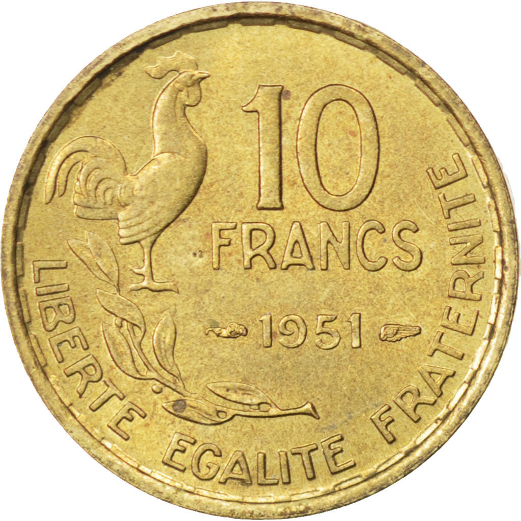 FRANCE, Guiraud, 10 Francs, 1951, Paris, KM #915.1, AU(55-58), Aluminum-Bronze,.