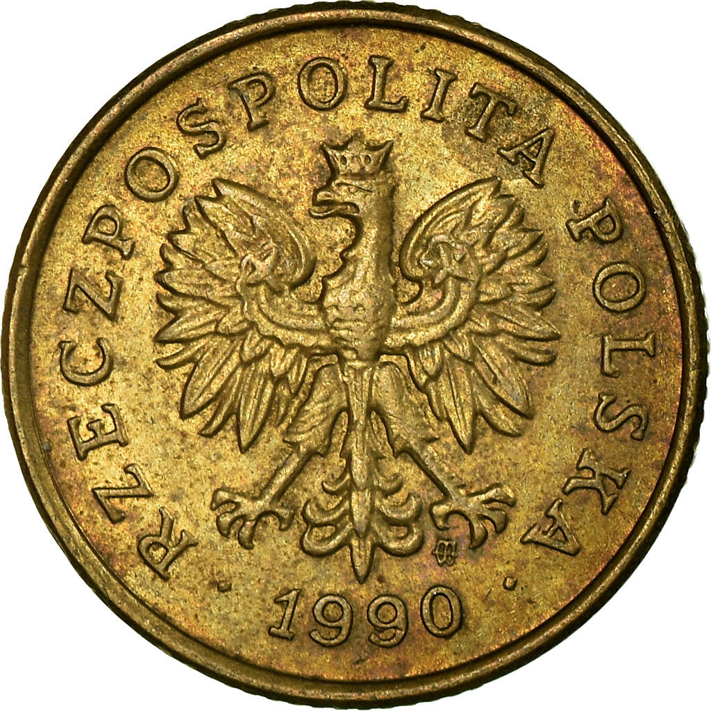 Moneda, Polonia, 5 Groszy, 1990, Warsaw, MBC, Latón, KM:278