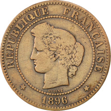 Francia, Cérès, 5 Centimes, 1896, Paris, MB+, Bronzo, KM:821.1, Gadoury:157a