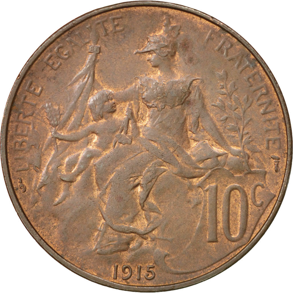 FRANCE, Dupuis, 10 Centimes, 1915, Paris, KM #843, AU(55-58), Bronze, 30,...