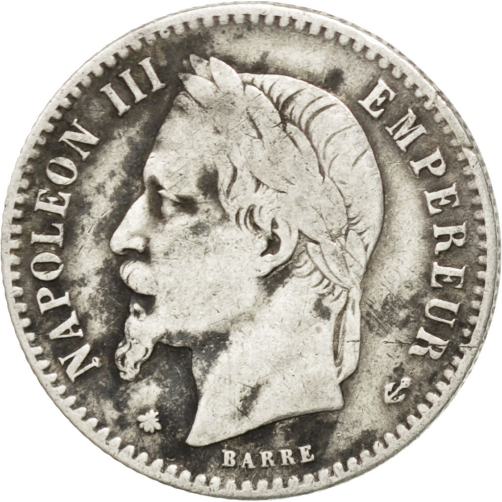 FRANCE, Napoléon III, 50 Centimes, 1867, Paris, KM #814.1, VF(20-25), Silver, 18