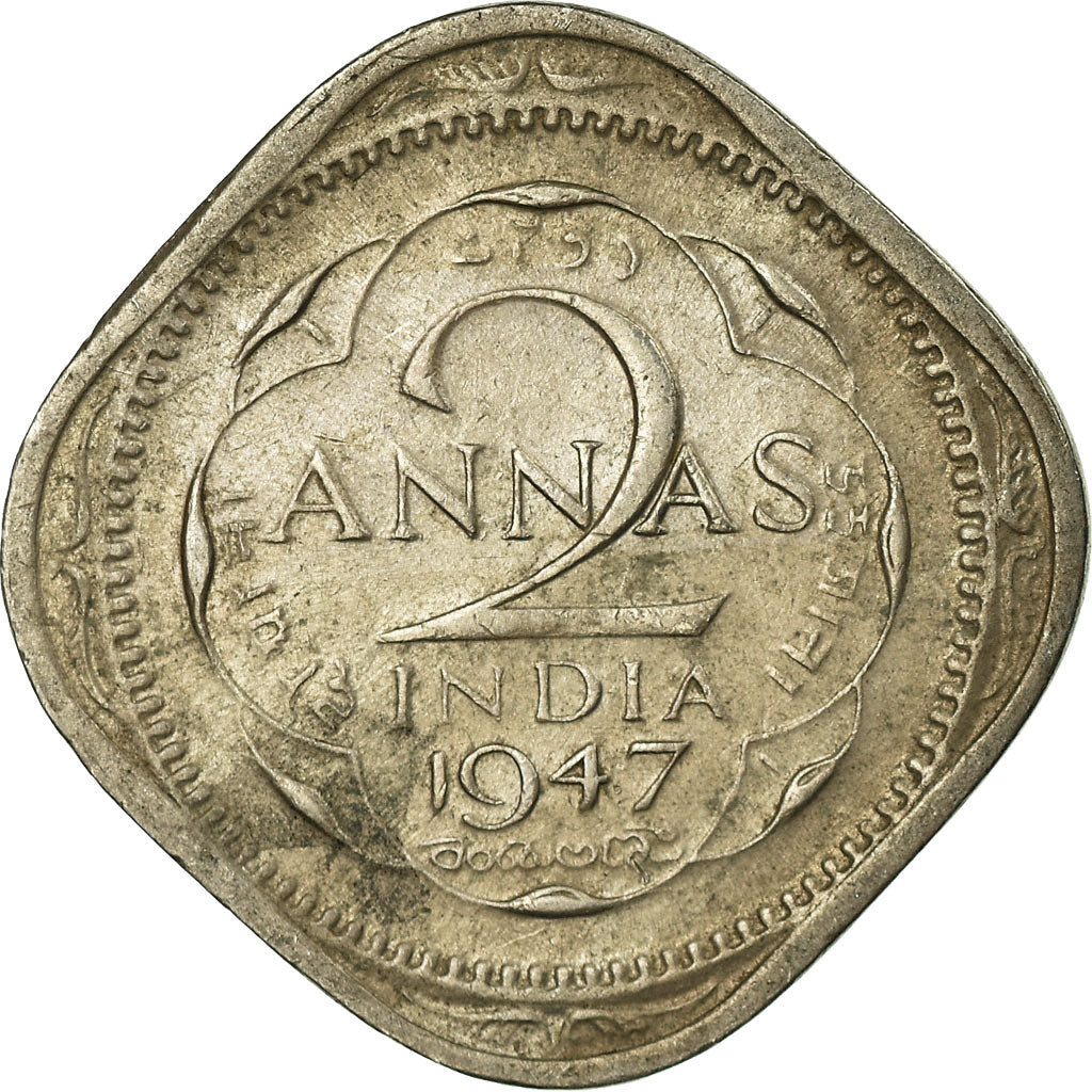 Moneta, INDIA - BRITANNICA, George VI, 2 Annas, 1947, BB, Rame-nichel, KM:542