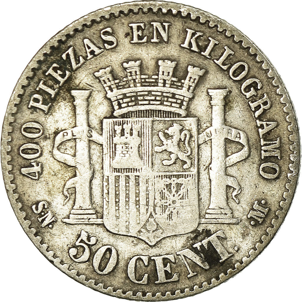Coin, Spain, Provisional Government, 50 Centimos, 1869, VF(20-25), Silver