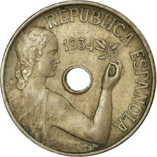 Coin, Spain, 25 Centimos, 1934, EF(40-45), Copper-nickel, KM:751