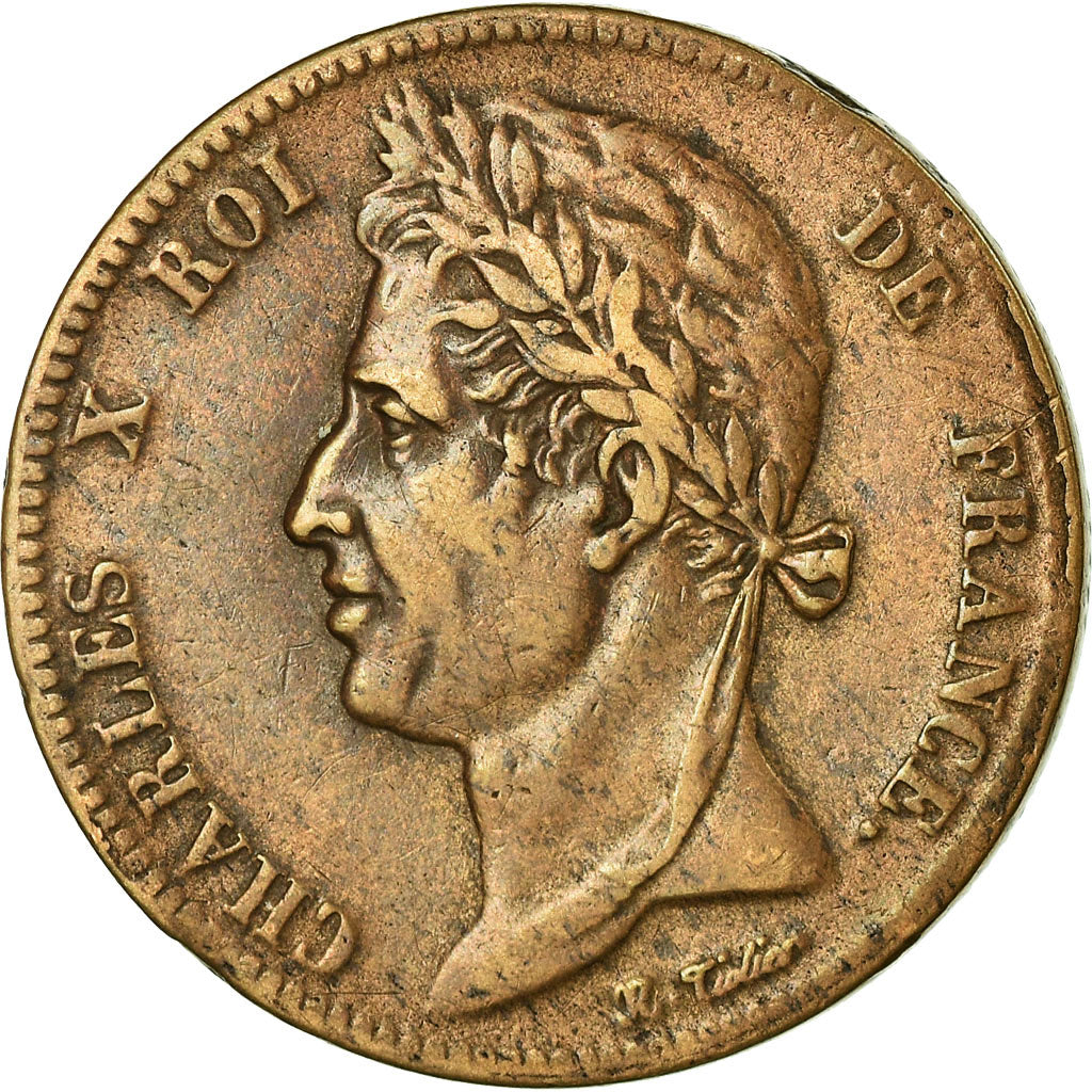 Coin, FRENCH COLONIES, Charles X, 5 Centimes, 1827, La Rochelle, EF(40-45)