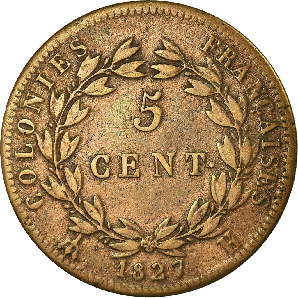 Coin, FRENCH COLONIES, Charles X, 5 Centimes, 1827, La Rochelle, EF(40-45)