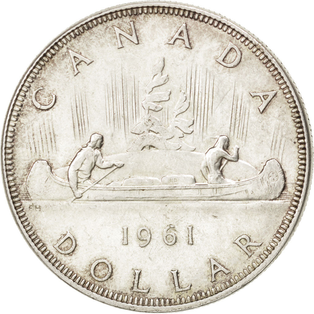 CANADA, Dollar, 1961, Royal Canadian Mint, KM #54, AU(55-58), Silver, 36, 23.13