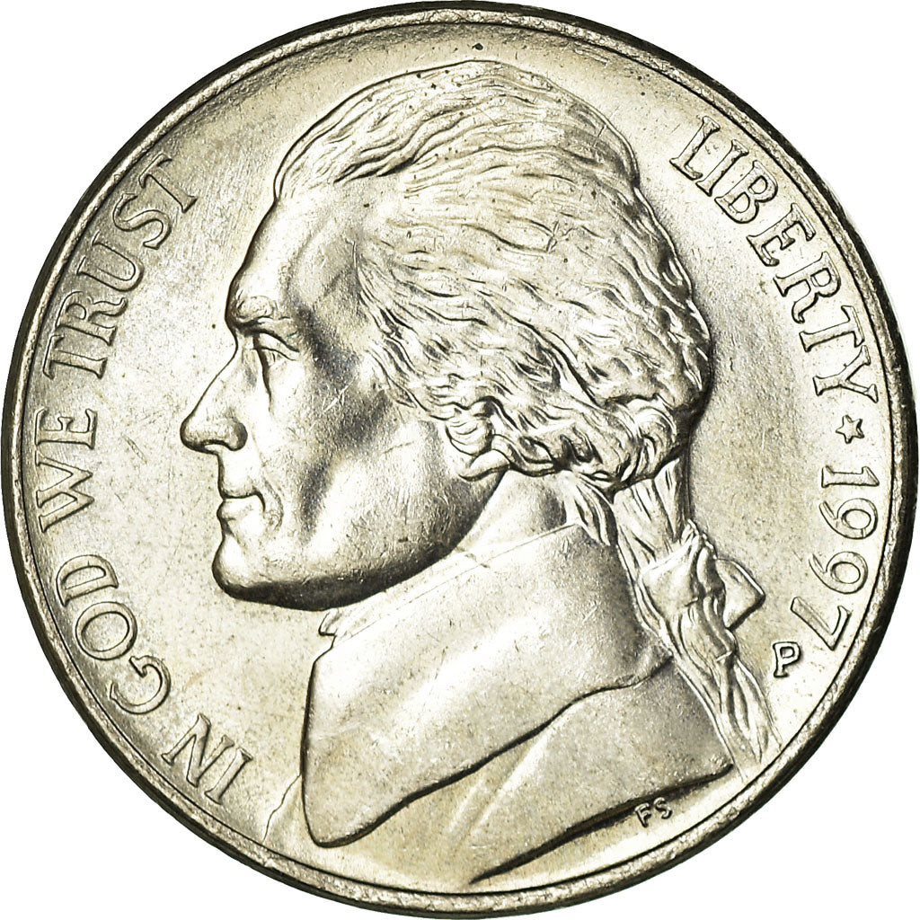 Coin, United States, Jefferson Nickel, 5 Cents, 1997, U.S. Mint, Philadelphia