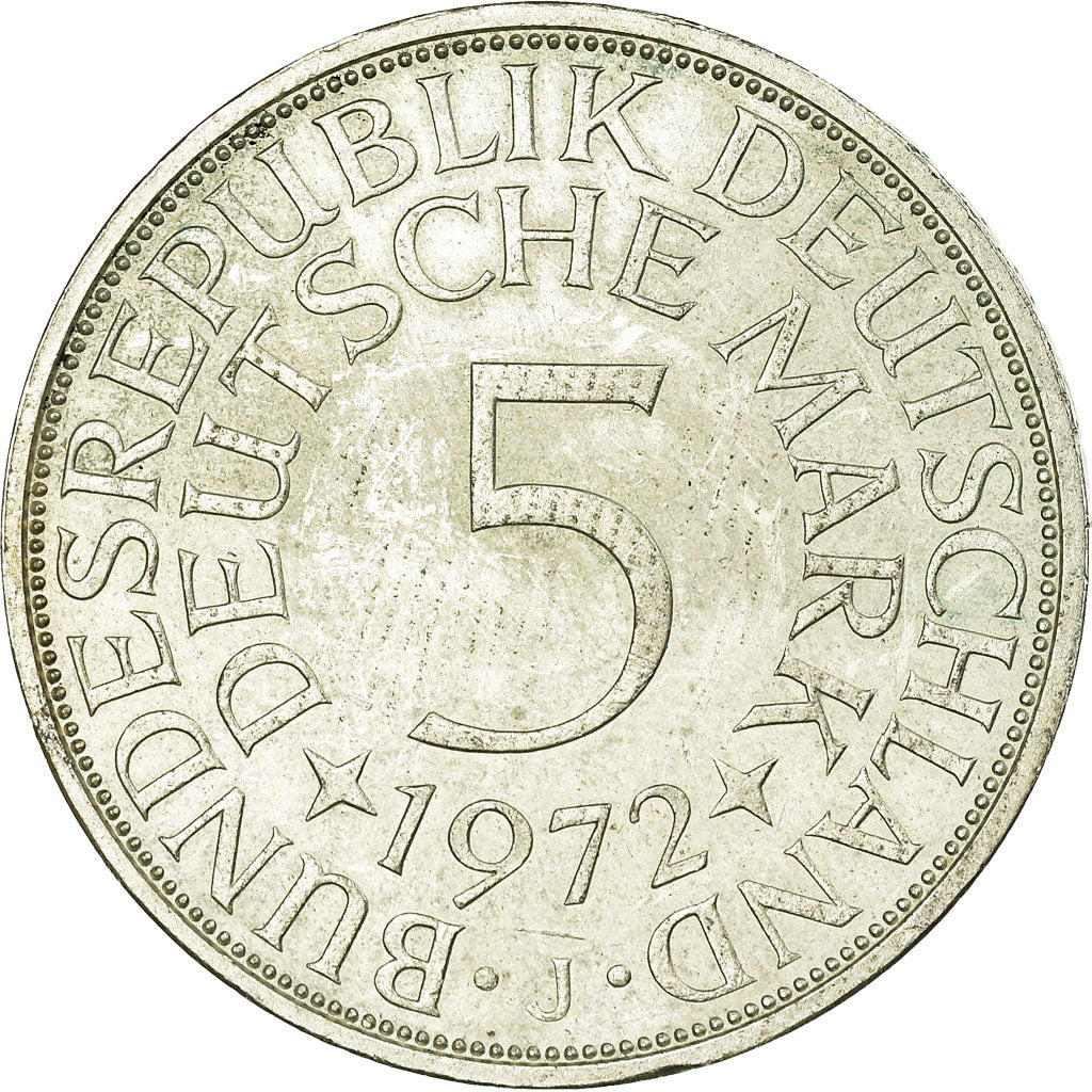 Coin, GERMANY - FEDERAL REPUBLIC, 5 Mark, 1972, Hambourg, AU(55-58), Silver