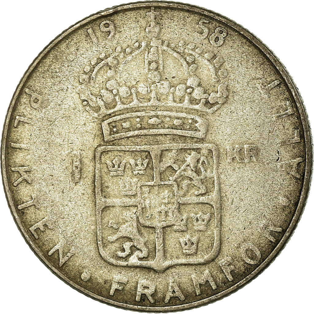 Coin, Sweden, Gustaf VI, Krona, 1958, VF(30-35), Silver, KM:826