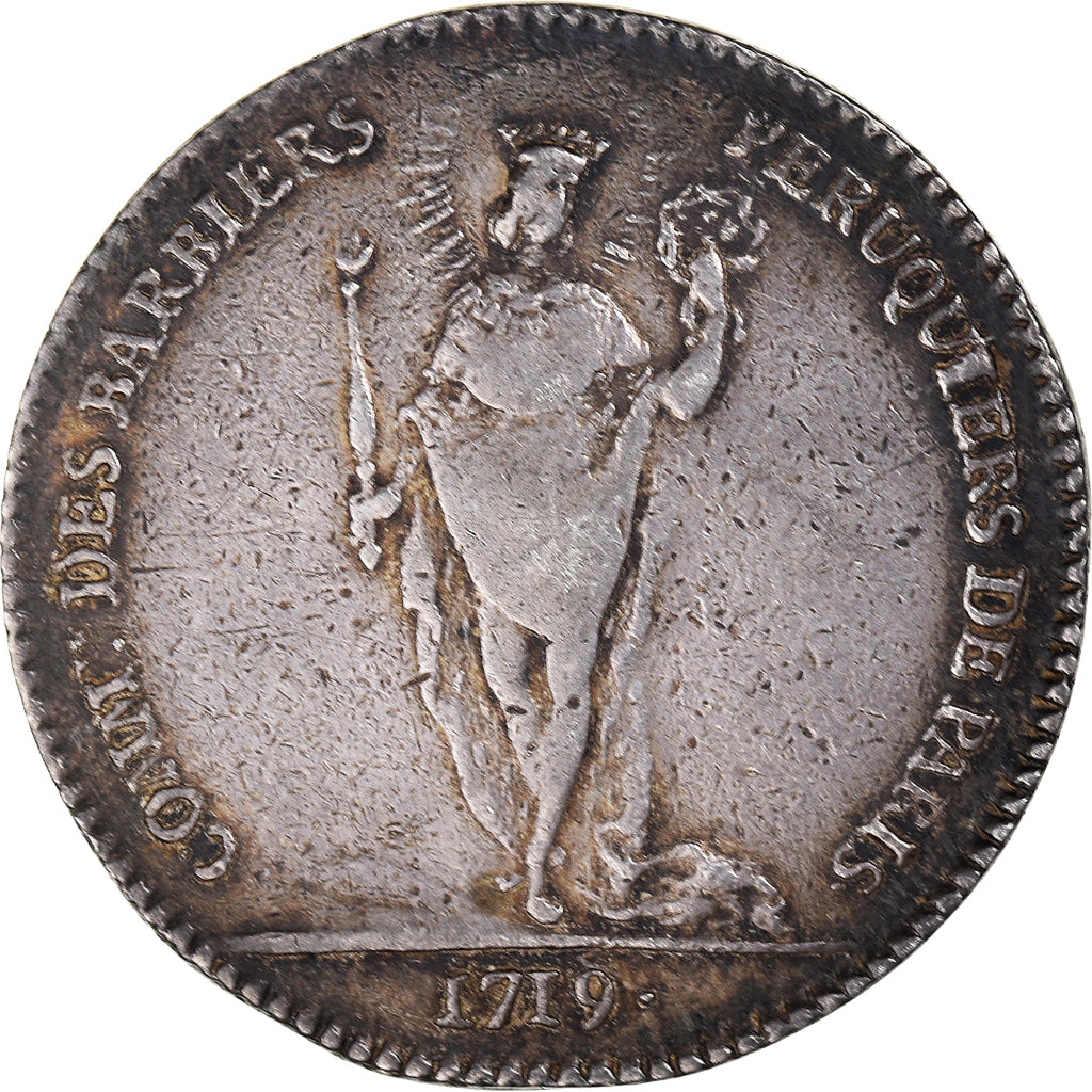 França, Token, Luís XV, Corporations, Perruquiers et Barbiers, 1719