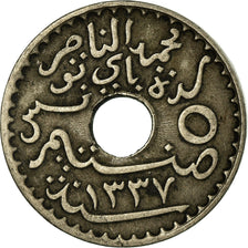Coin, Tunisia, Muhammad al-Nasir Bey, 5 Centimes, 1918, Paris, EF(40-45)