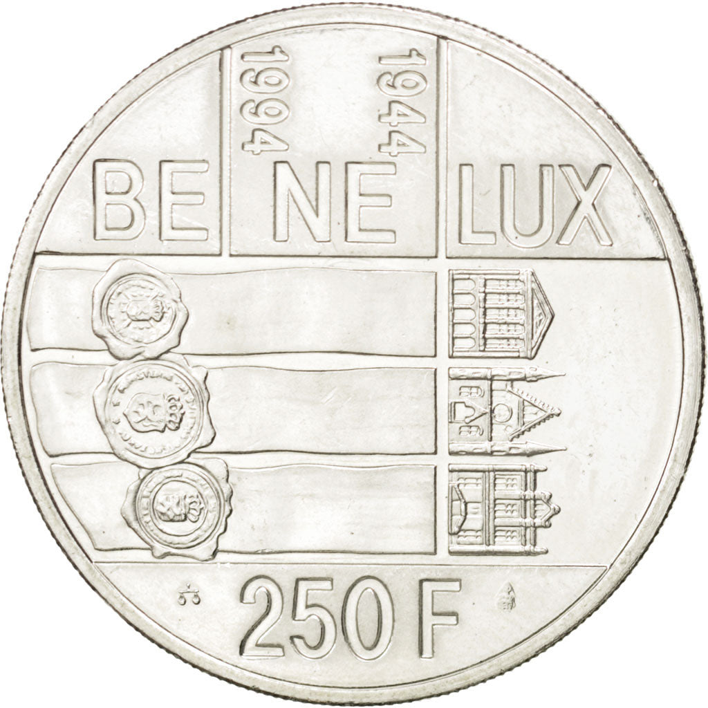 BELGIUM, 250 Francs, 250 Frank, 1994, Brussels, KM #195, AU(55-58), Silver, 33,.