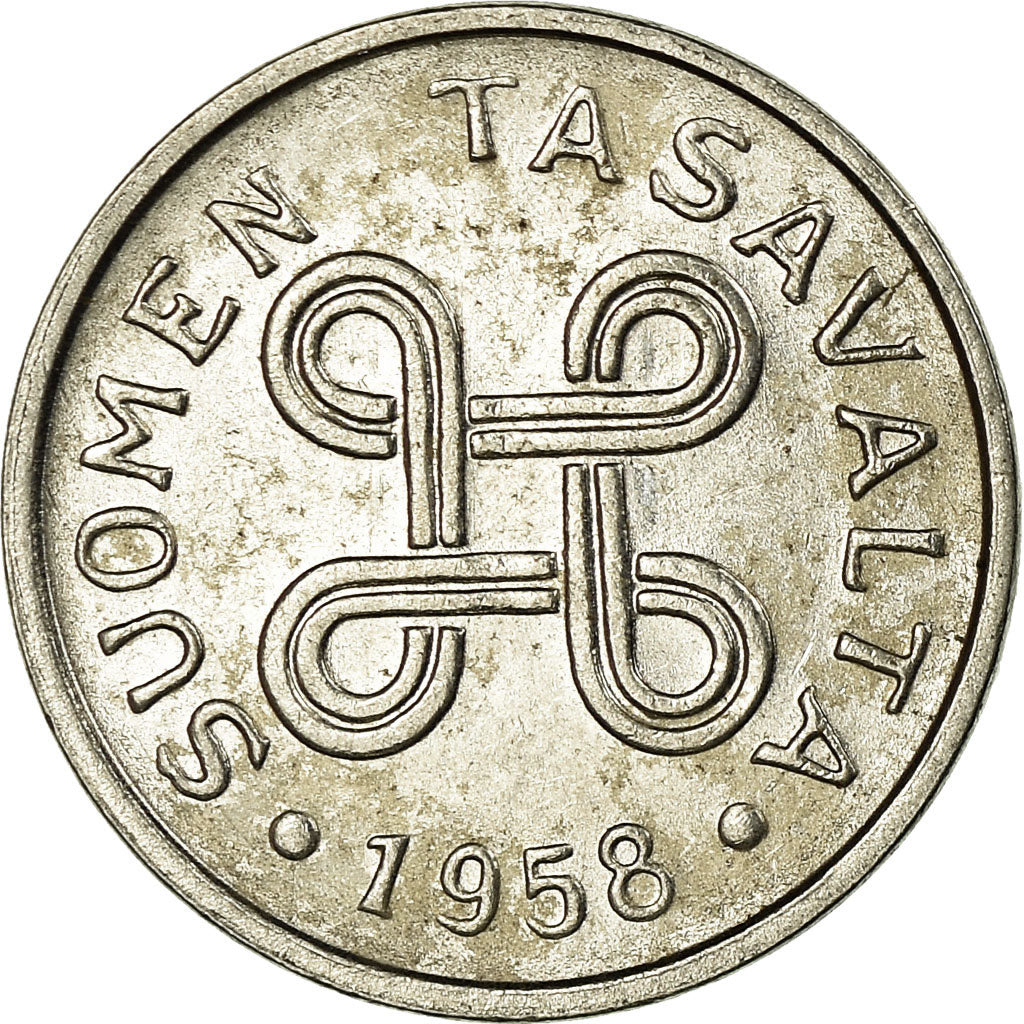 Coin, Finland, Markka, 1958, EF(40-45), Nickel Plated Iron, KM:36a