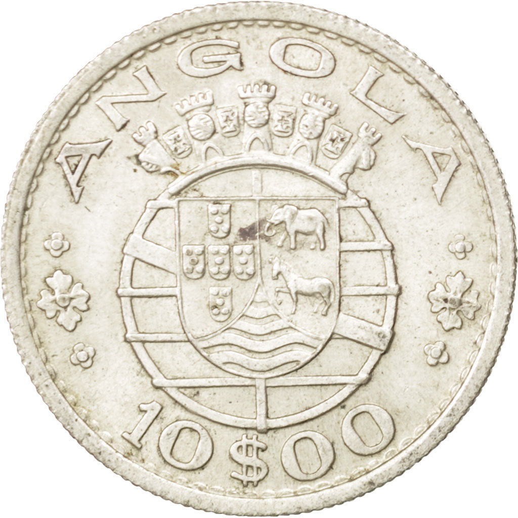 ANGOLA, 10 Escudos, 1955, KM #73, AU(55-58), Silver, 24.0, 4.98