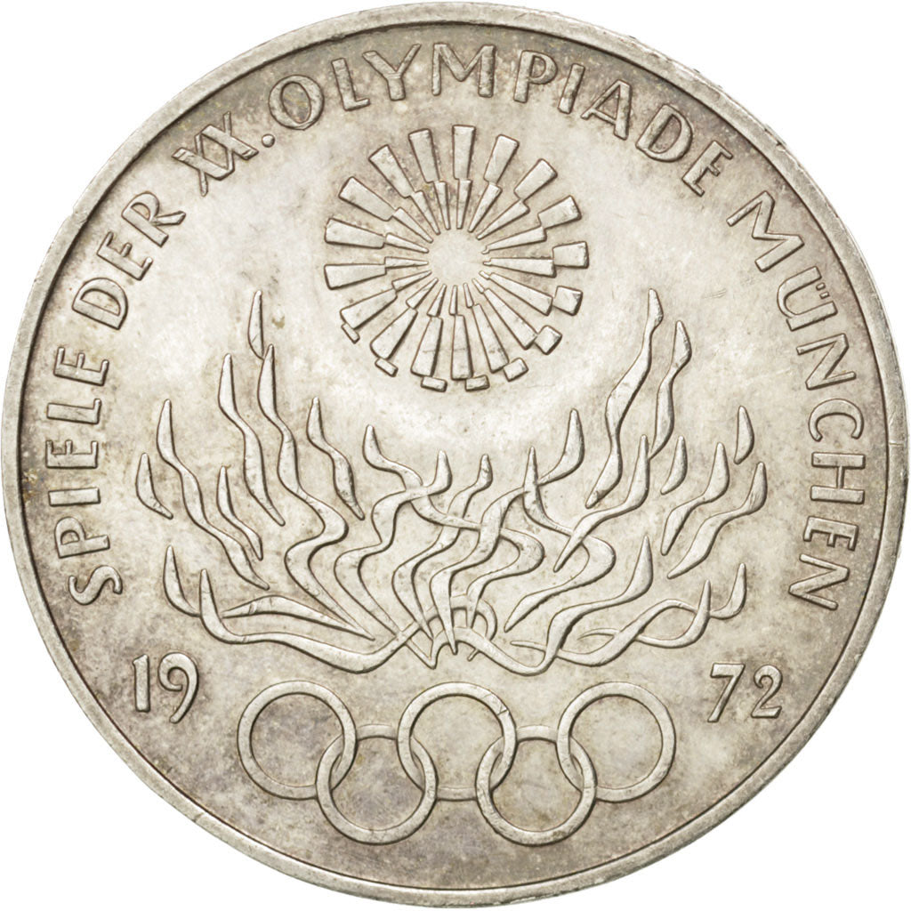 GERMANY - FEDERAL REPUBLIC, 10 Mark, 1972, Karlsruhe, KM #135, AU(50-53),...