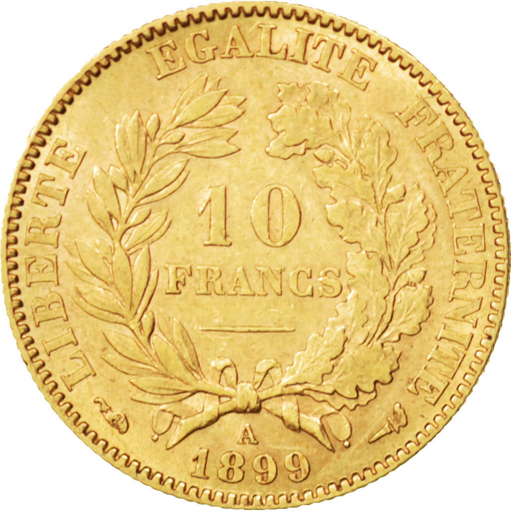FRANCE, Cérès, 10 Francs, 1899, Paris, KM #830, AU(50-53), Gold, Gadoury #1016, 