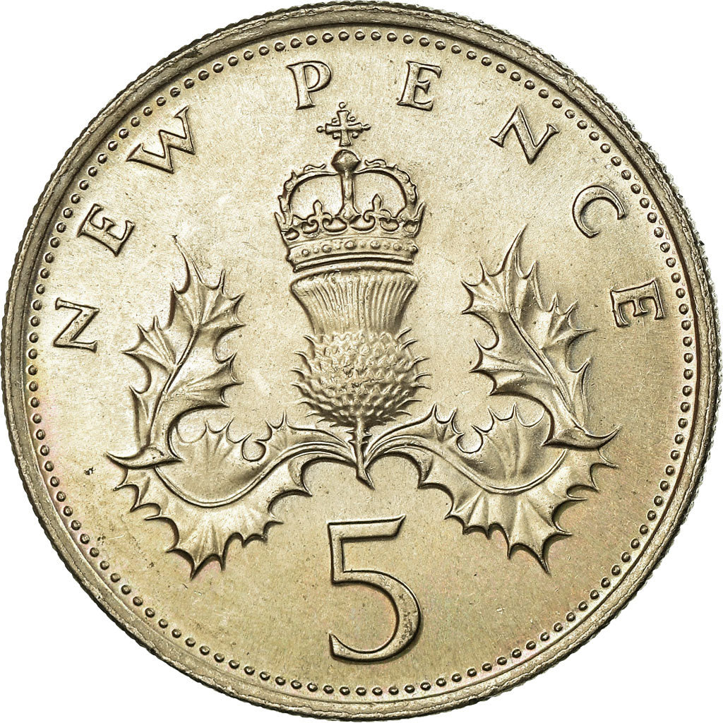 Münze, Großbritannien, Elizabeth II, 5 New Pence, 1977, VZ, Copper-nickel