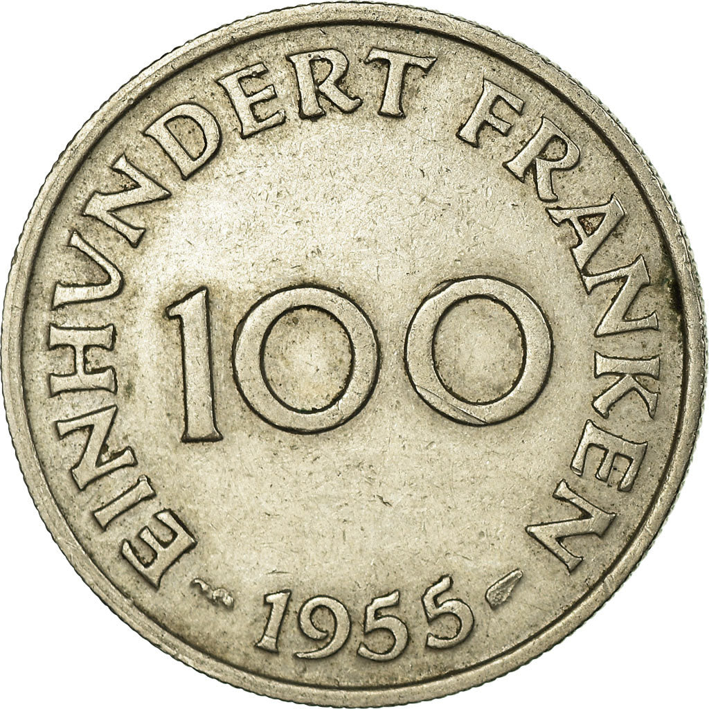 Coin, SAARLAND, 100 Franken, 1955, Paris, EF(40-45), Copper-nickel, KM:4