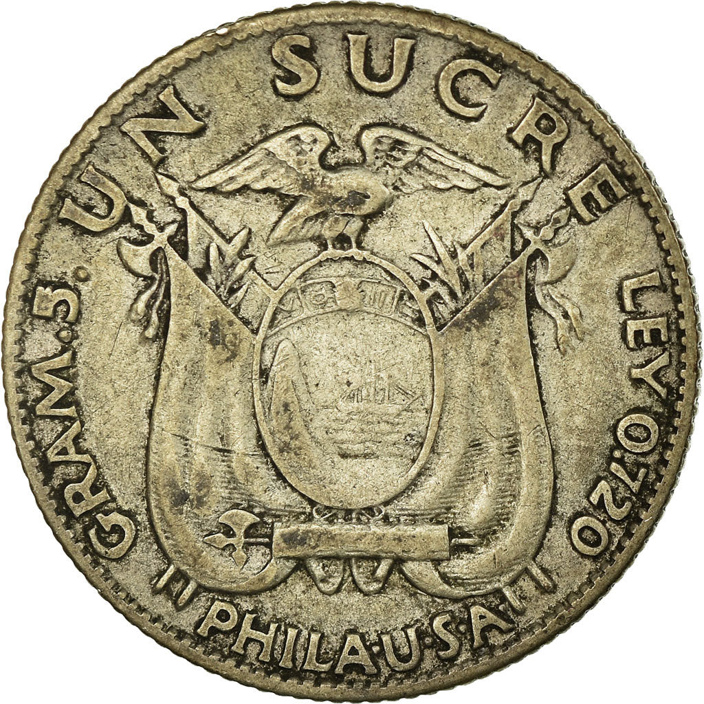 Monnaie, Équateur, Sucre, Un, 1928, Philadelphie, TB+, Argent, KM:72